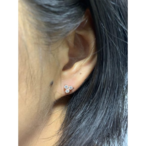 Real Diamond Three Stone Floral Tiny Stud Earrings